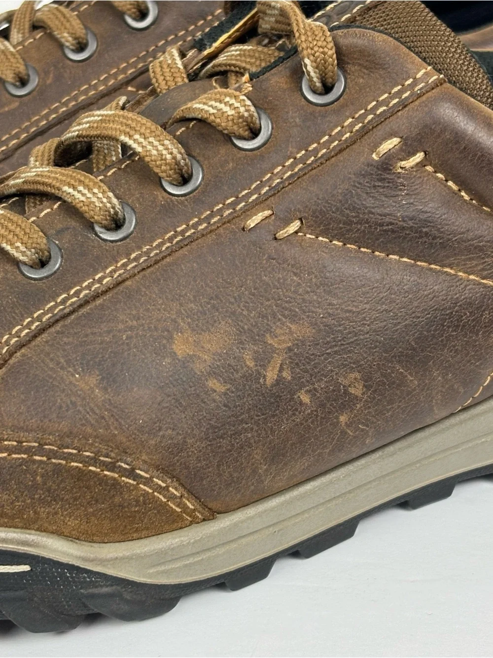 Ecco Receptor Technology Mens 13 (47) Brown Leather Hiking Shoes Sneakers
